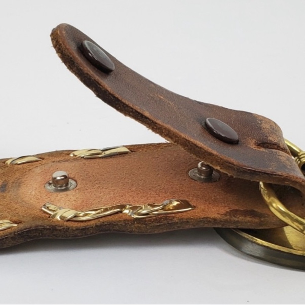 70s Vintage Brown Tooled Western Belt Handmade Brass Belt Buckle Unisex Men’s 38